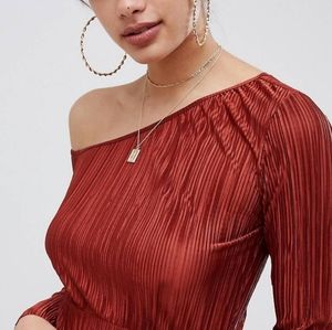 NWT ASOS size 12 rust One Shoulder Plisse Dress